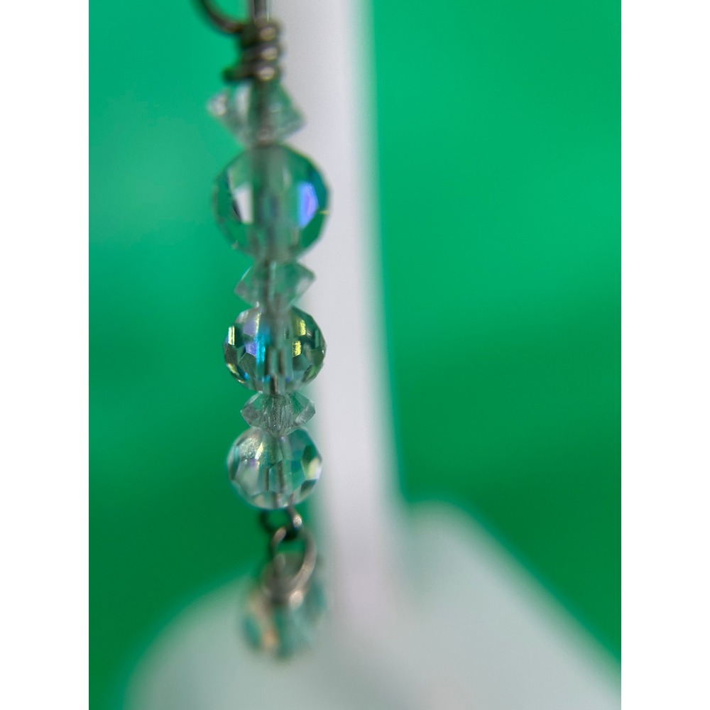 Iridescent Crystal Drop Earrings Faceted Glass Bead Dangle Silver Tone Aurora